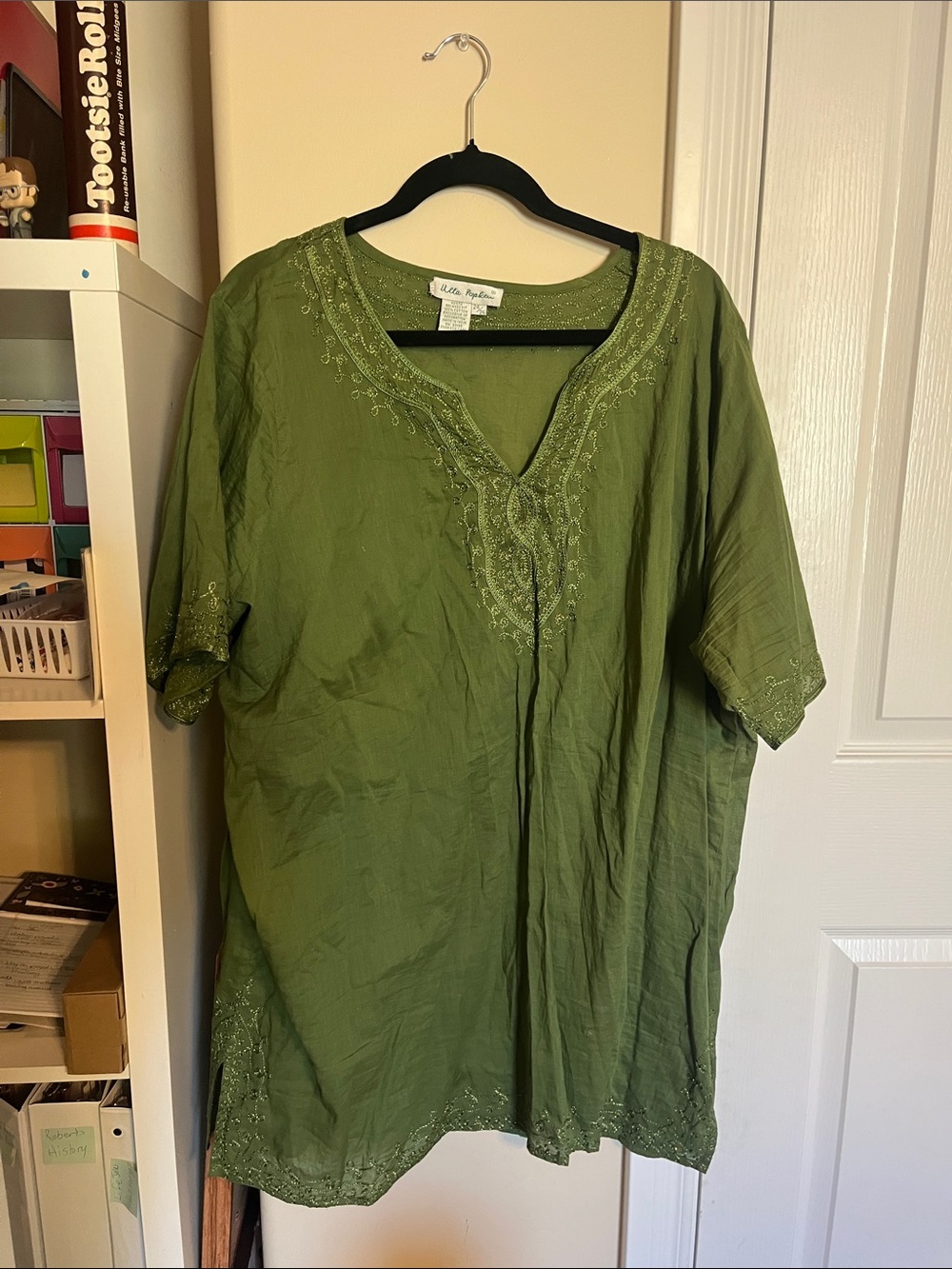 Ulla Popken Olive Embroidered V-Neck Tunic Top